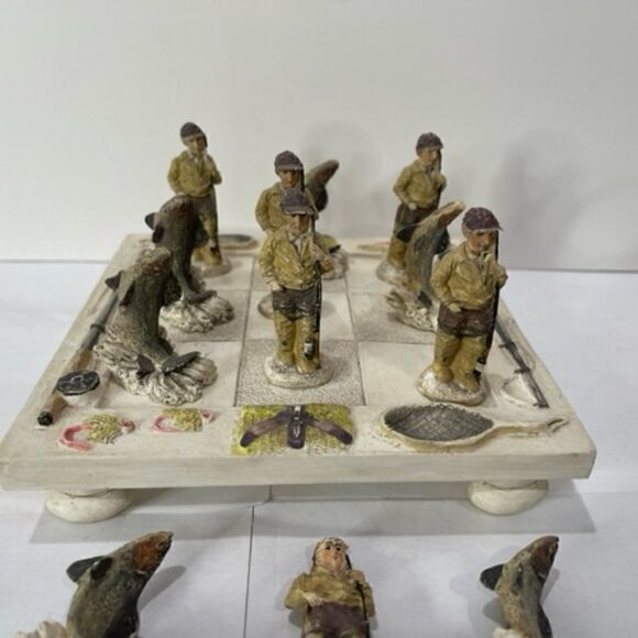 hen-feathers tic tac toe fishing table decor accents home fisherman fish ceramic - Picture 2 of 8